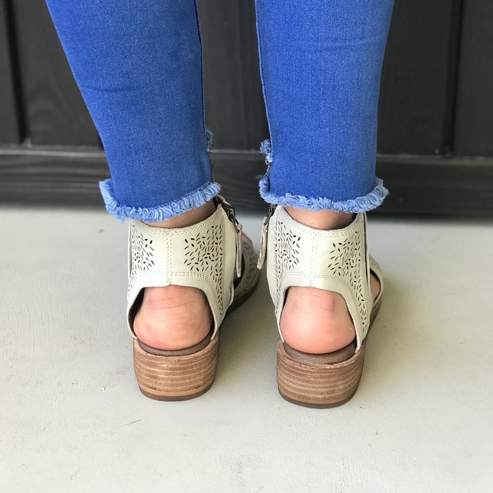 Full Grain Leather Perforated Kitten Wedge Sandal - Picture 3 of 5